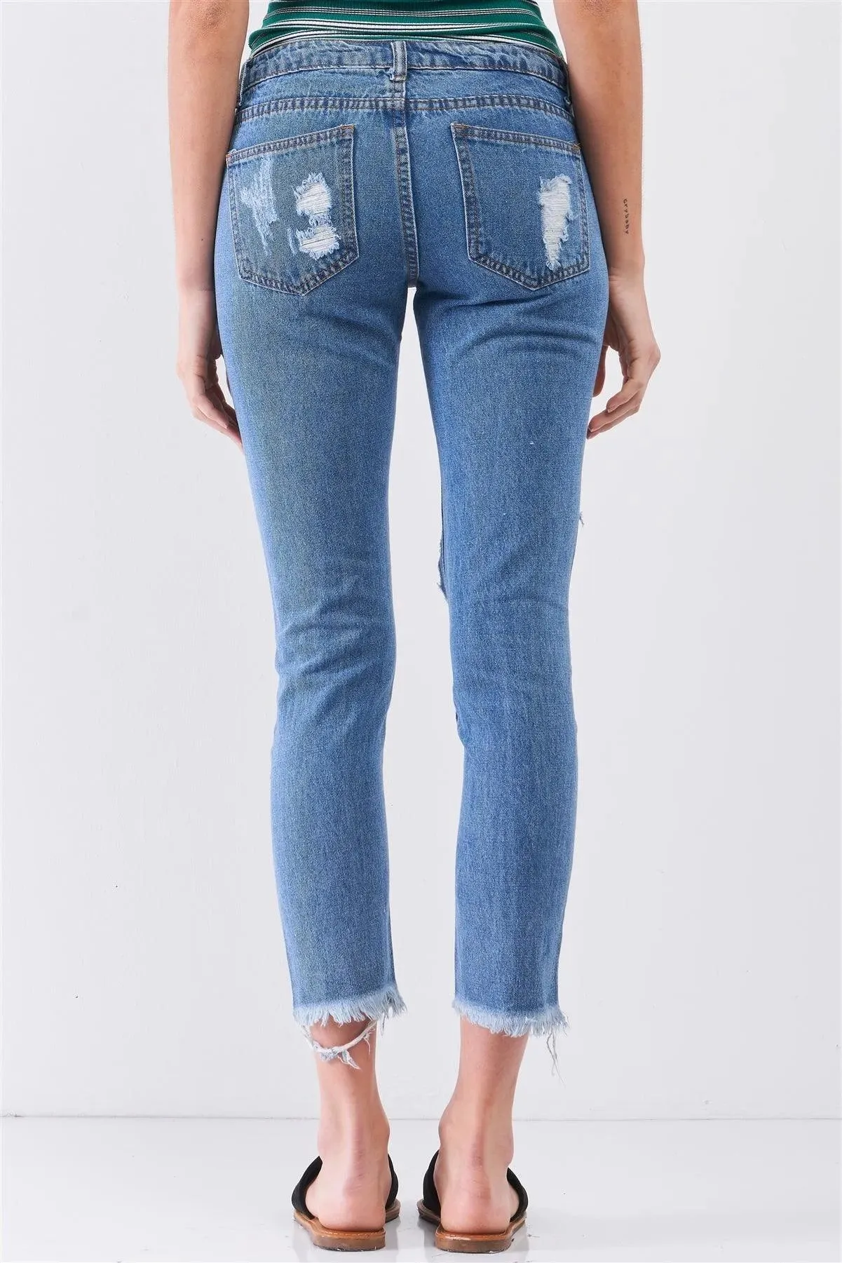 Medium Blue Ripped Destroyed Low-Mid Rise Denim Jeans
