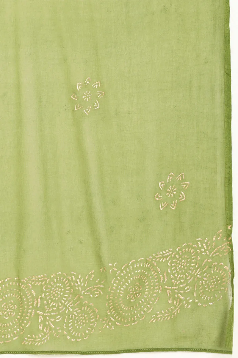 Olive Green Poly Silk Flared Suit Set