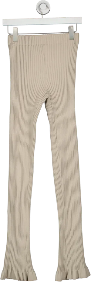 Paper Moon Seoul Beige Ribbed Knit Flared Trousers UK S