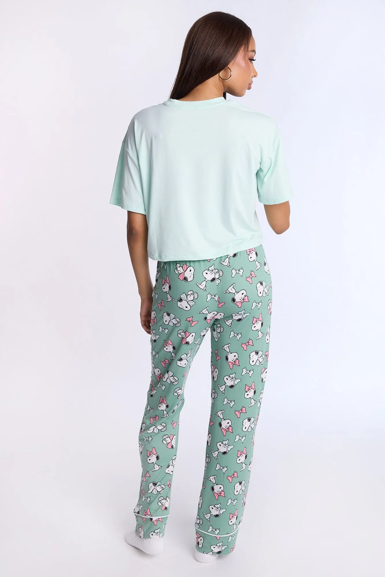 Peanuts Bow Super Soft Pajama Tee And Pants 2-Piece Set