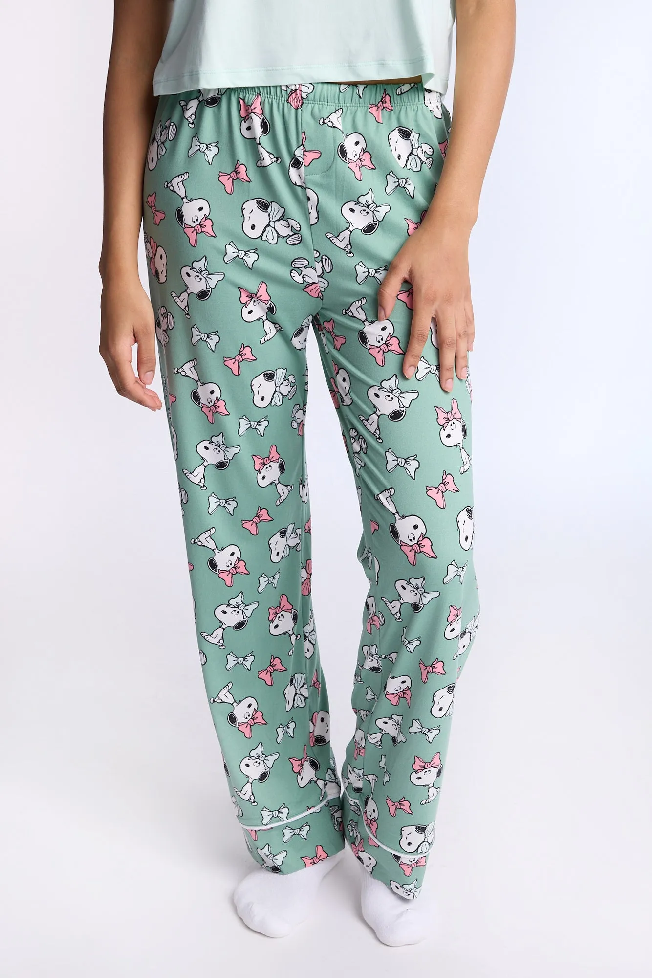 Peanuts Bow Super Soft Pajama Tee And Pants 2-Piece Set