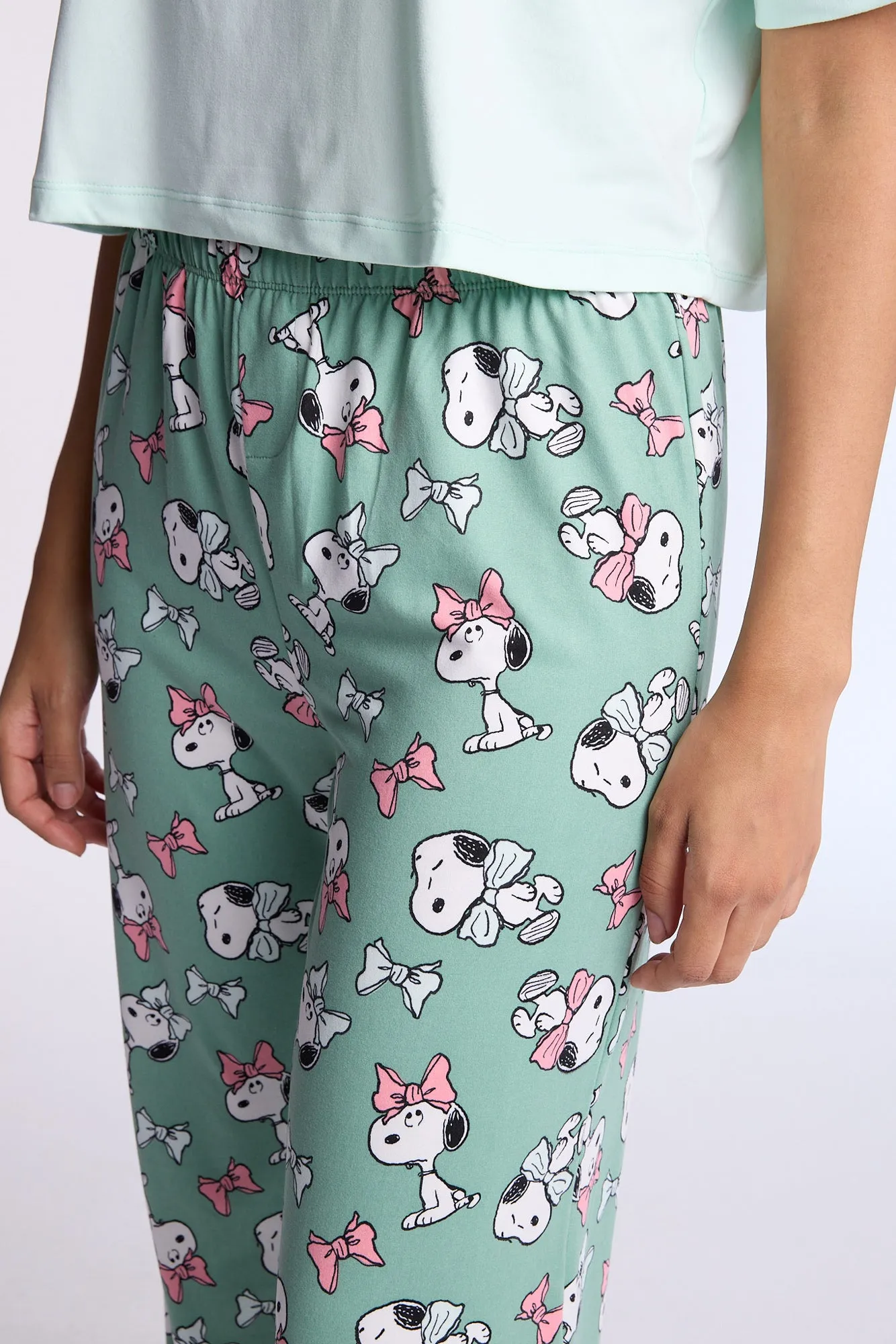 Peanuts Bow Super Soft Pajama Tee And Pants 2-Piece Set