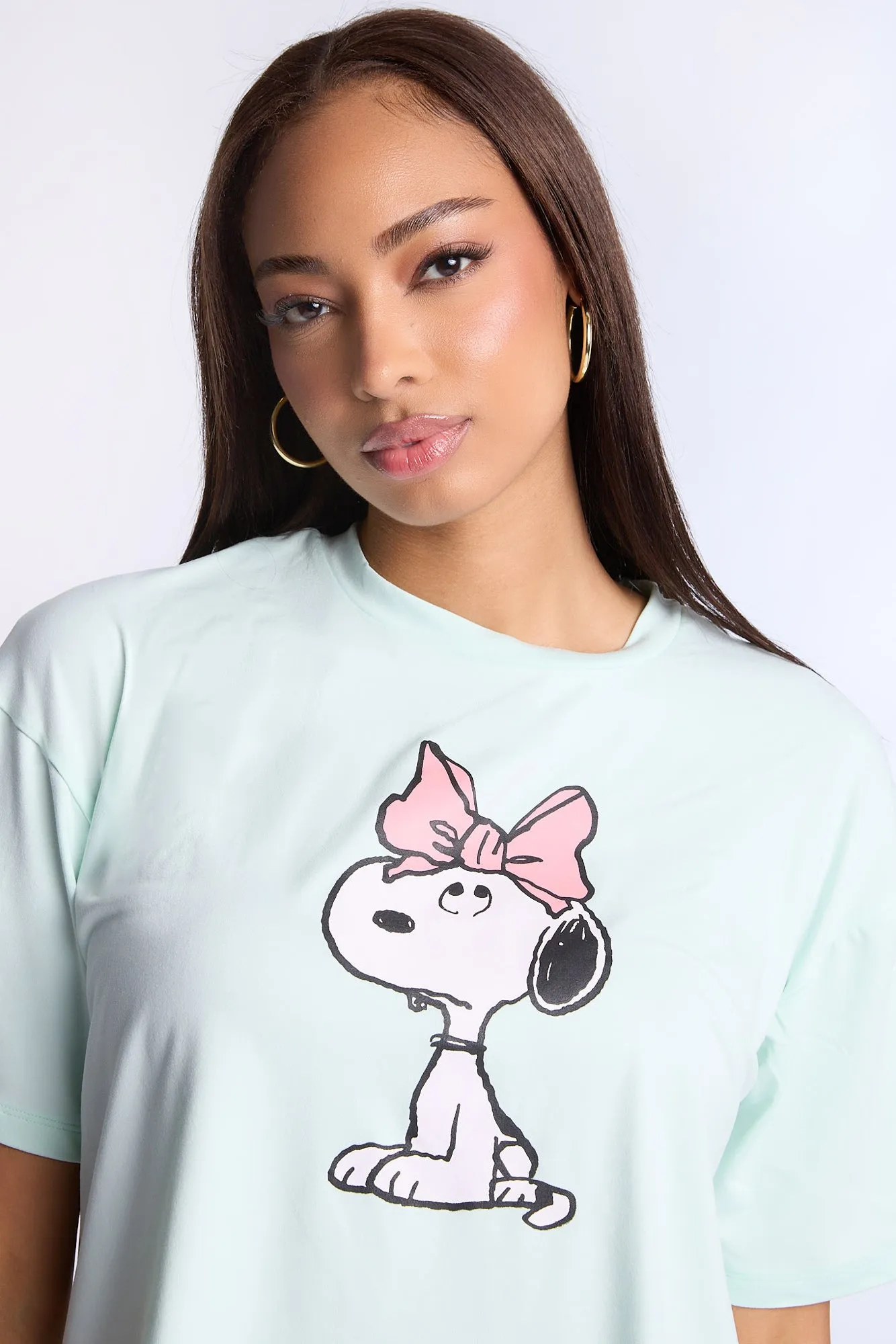 Peanuts Bow Super Soft Pajama Tee And Pants 2-Piece Set