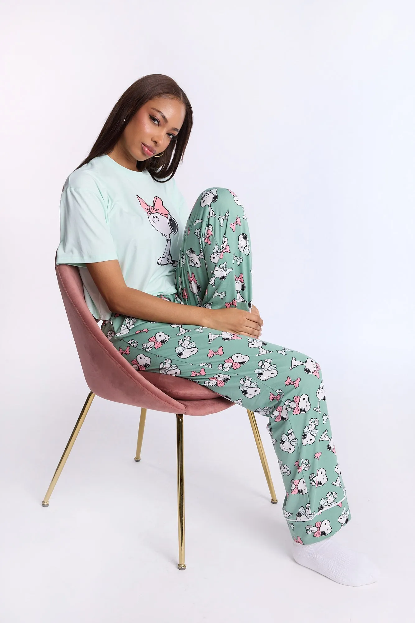 Peanuts Bow Super Soft Pajama Tee And Pants 2-Piece Set
