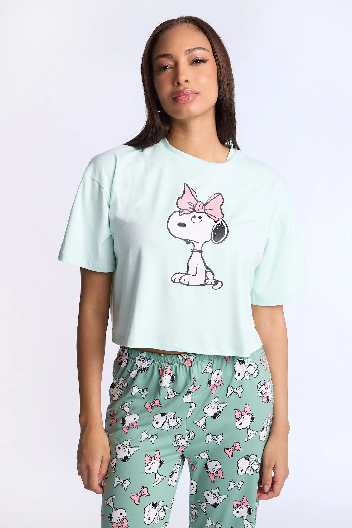 Peanuts Bow Super Soft Pajama Tee And Pants 2-Piece Set