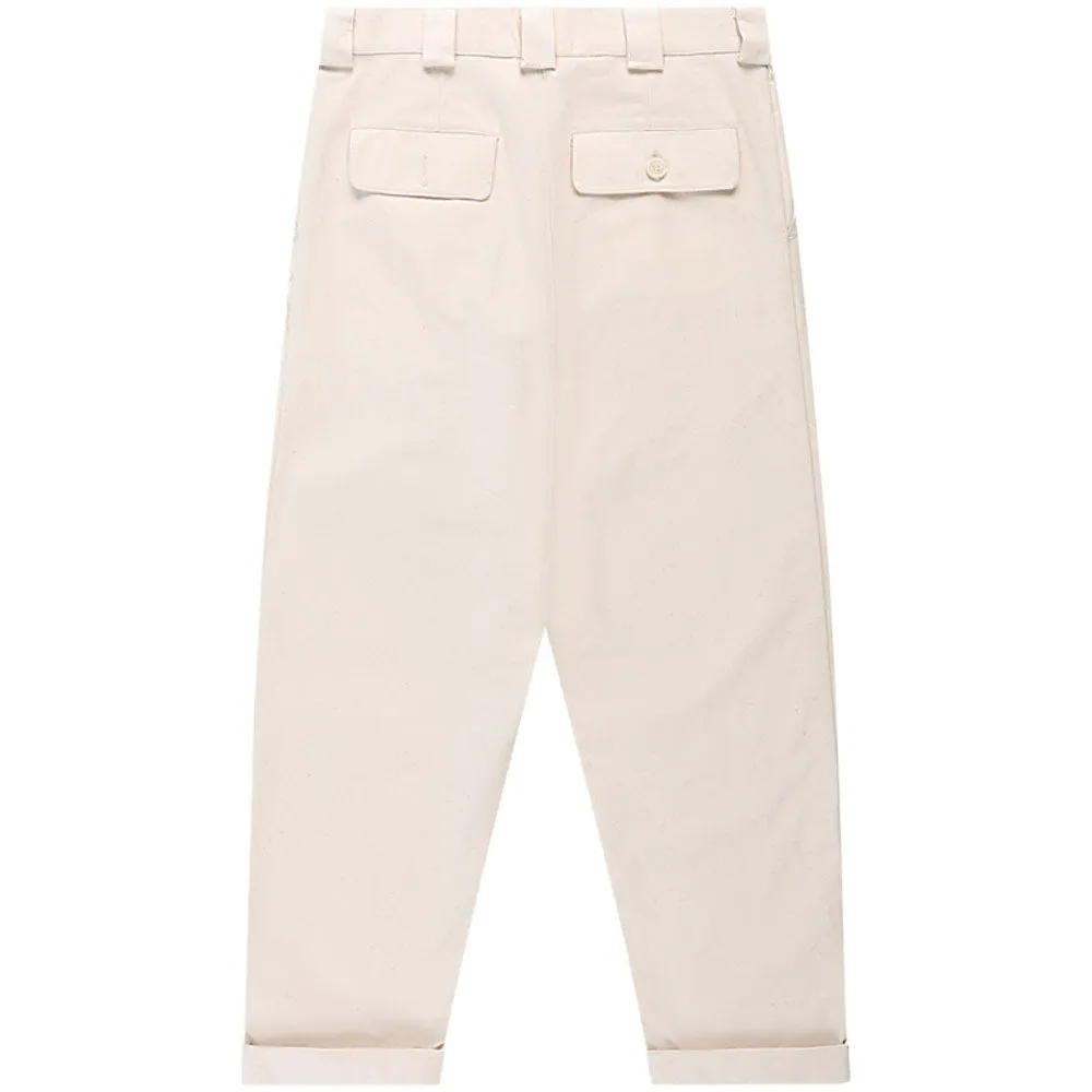 Sukkar Cotton Pleated Chino Trousers 'Off White'
