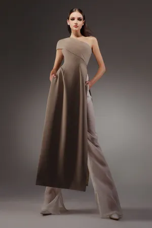 Swirling A-line One Shoulder Wool Cotton Floor Length Ao Dai