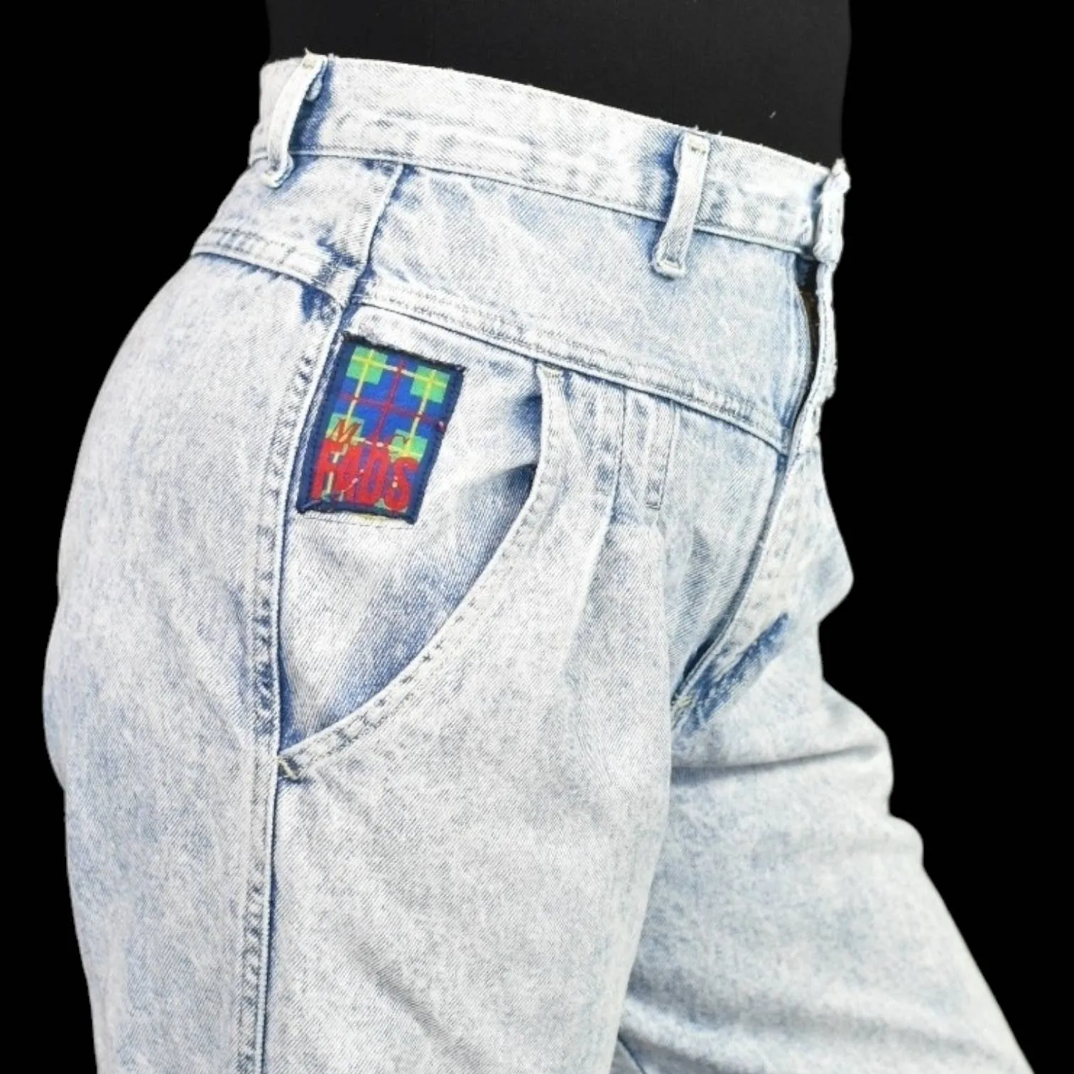 Vintage Mac Fads Jeans Blue Light Wash Denim High Waist Yoked Pleated Bareback Stonewash Rigid Cotton Size 6