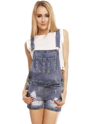 Women's Blue relaxed fit distressed ripped jean Dungarees