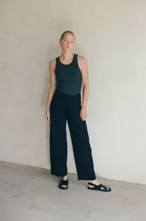 Woven Linen Cotton Pants - Washed Black