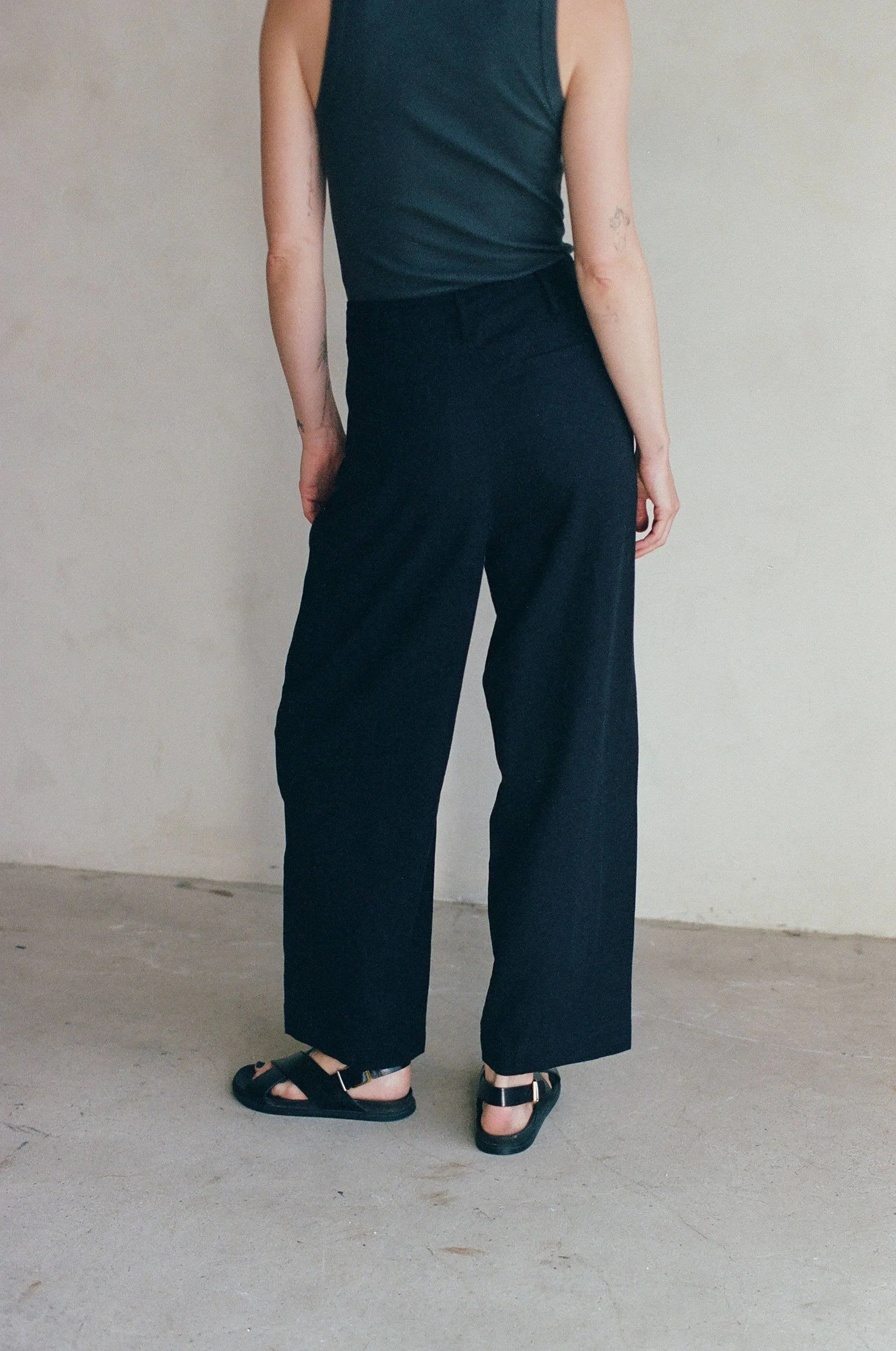 Woven Linen Cotton Pants - Washed Black