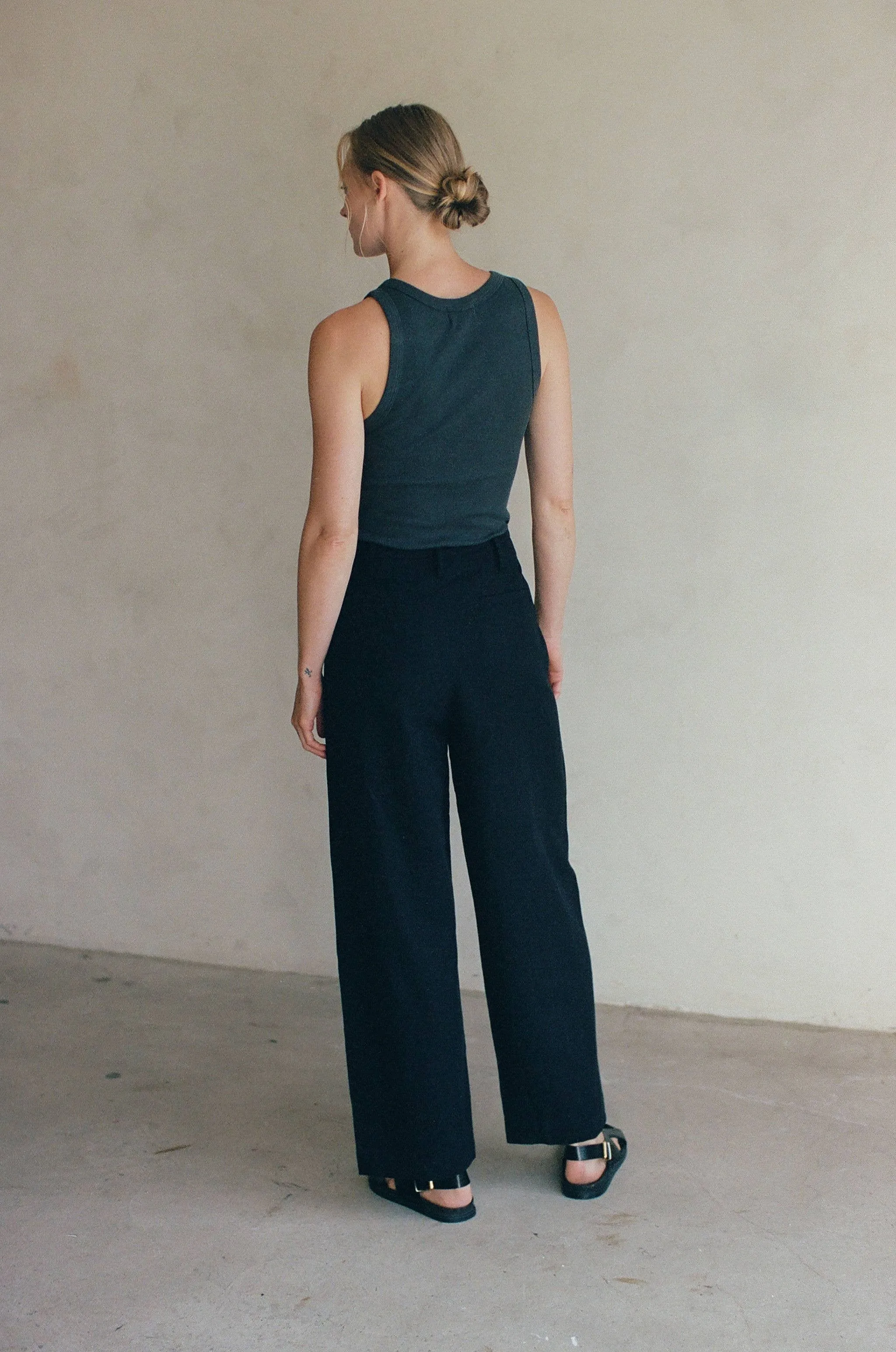 Woven Linen Cotton Pants - Washed Black