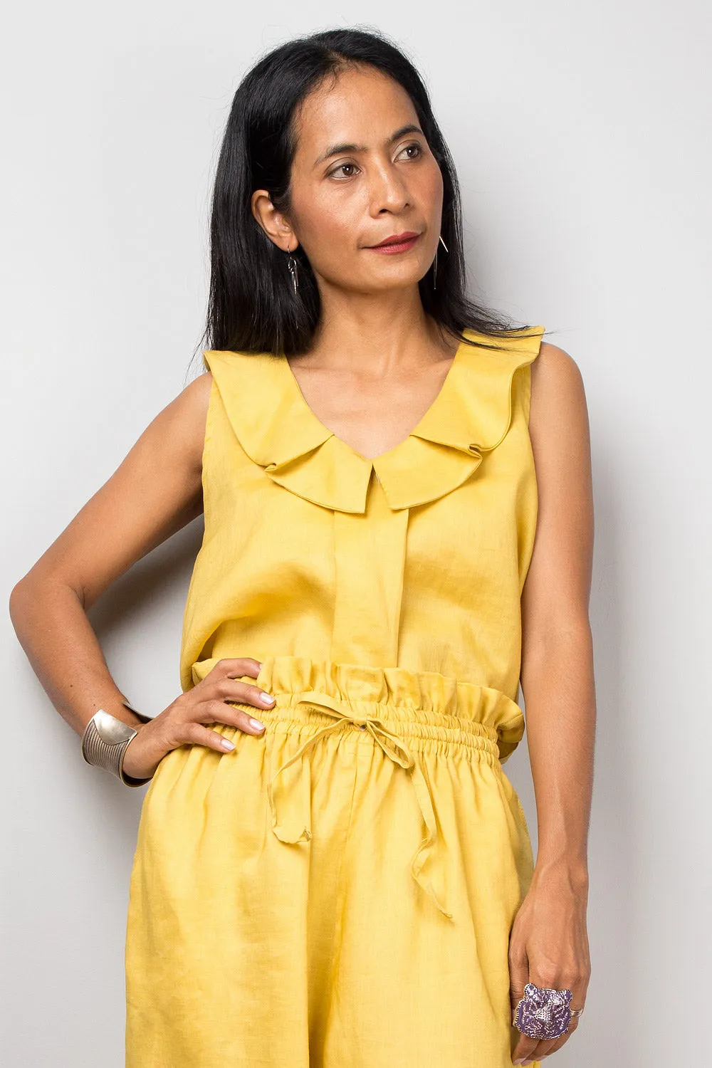 Yellow linen wide leg palazzo pants